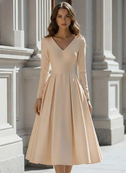 Carlotta Satin V-Neck Midi Dress