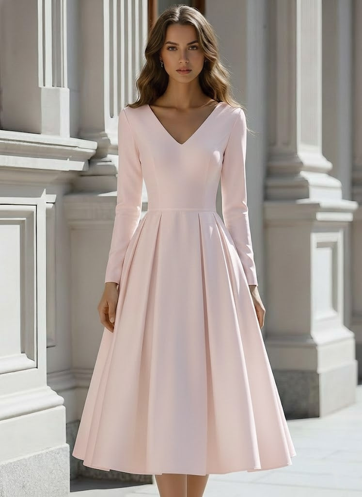 Carlotta Satin V-Neck Midi Dress