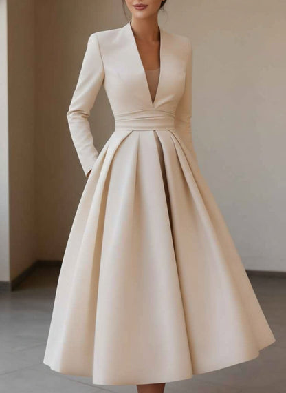 Eulalie Satin V-Neck Midi Dress