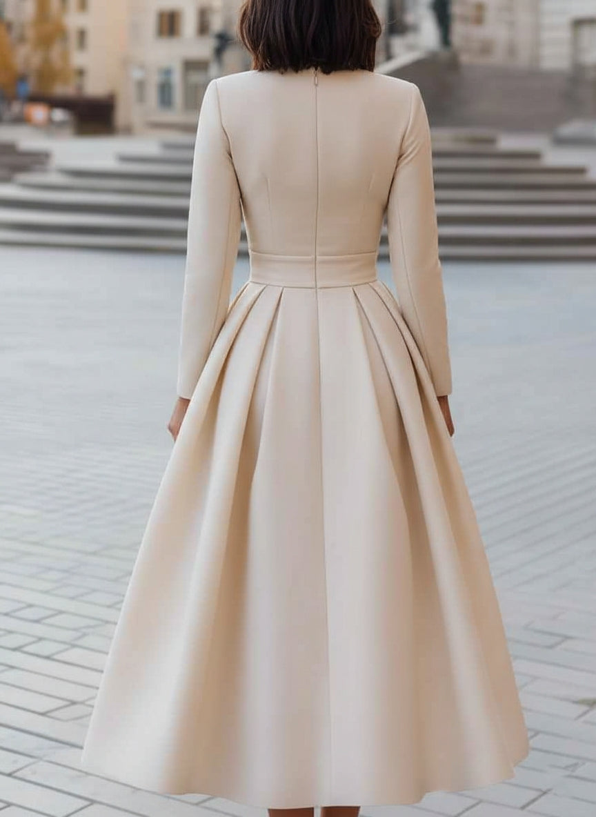 Eulalie Satin V-Neck Midi Dress
