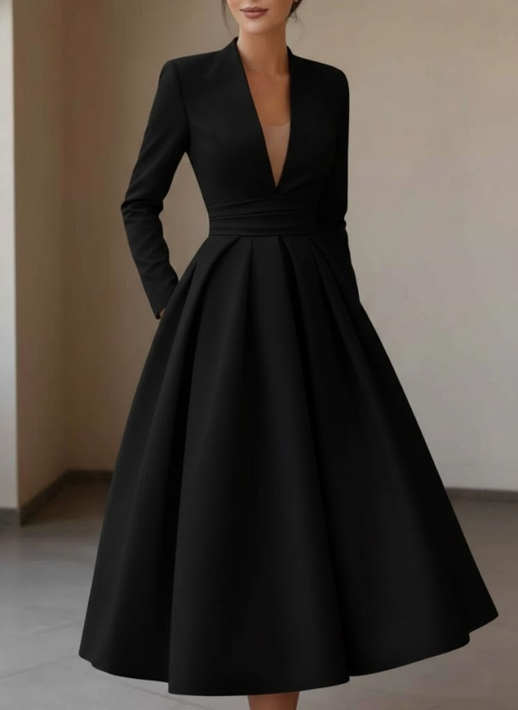 Eulalie Satin V-Neck Midi Dress