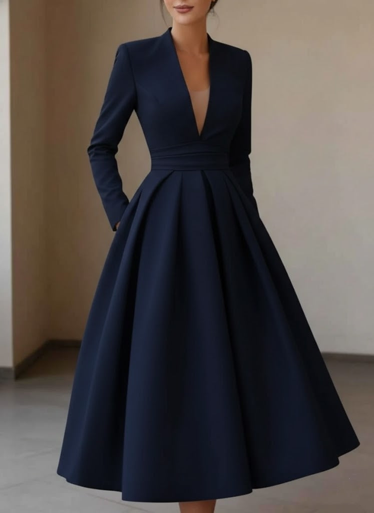 Eulalie Satin V-Neck Midi Dress