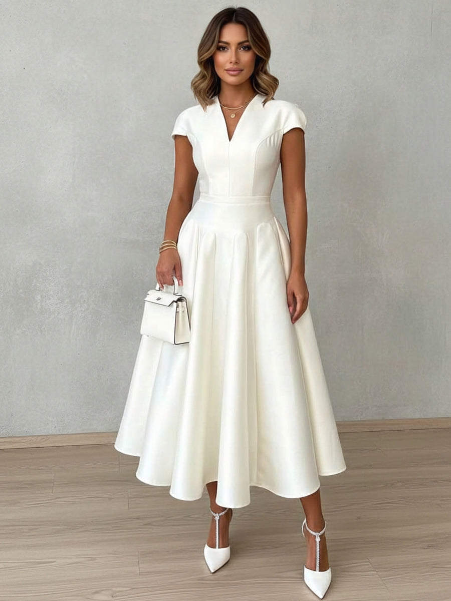 Frieda Satin V-Neck Midi Dress