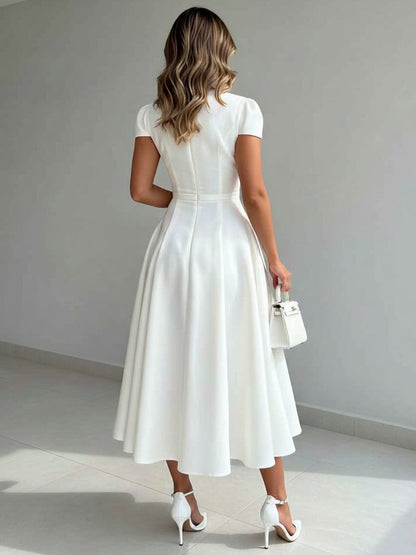 Frieda Satin V-Neck Midi Dress