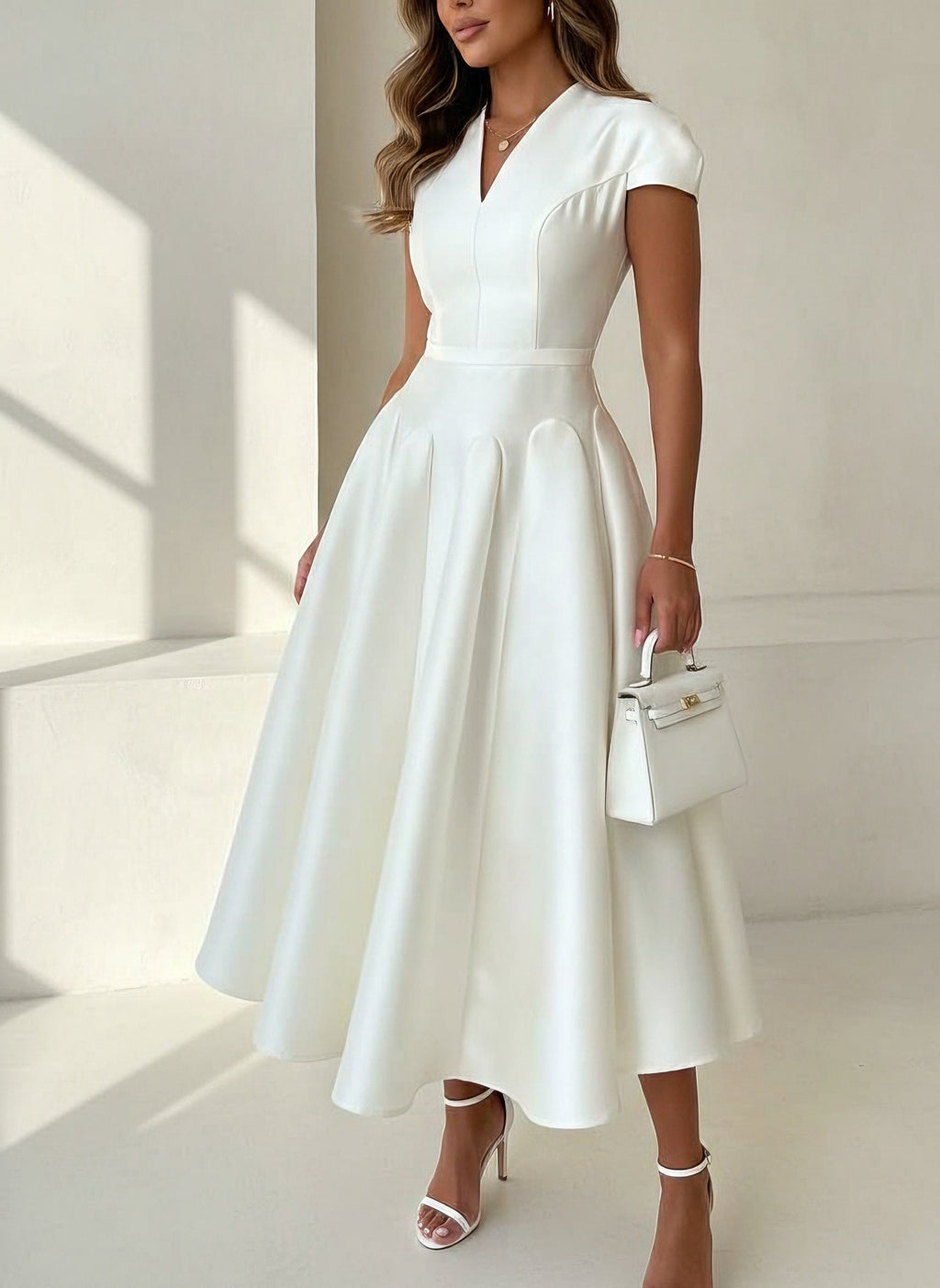 Frieda Satin V-Neck Midi Dress