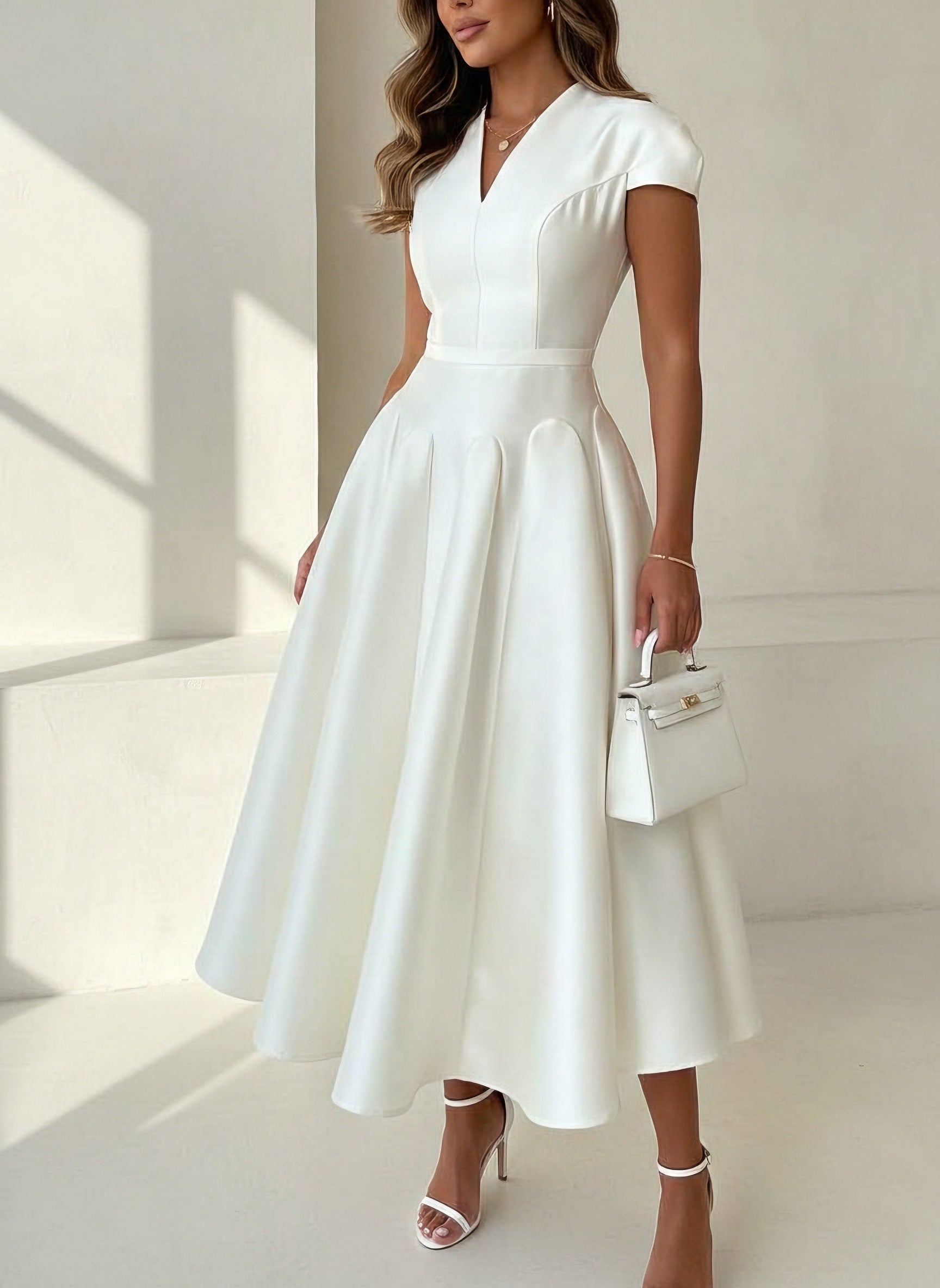 Frieda Satin V-Neck Midi Dress