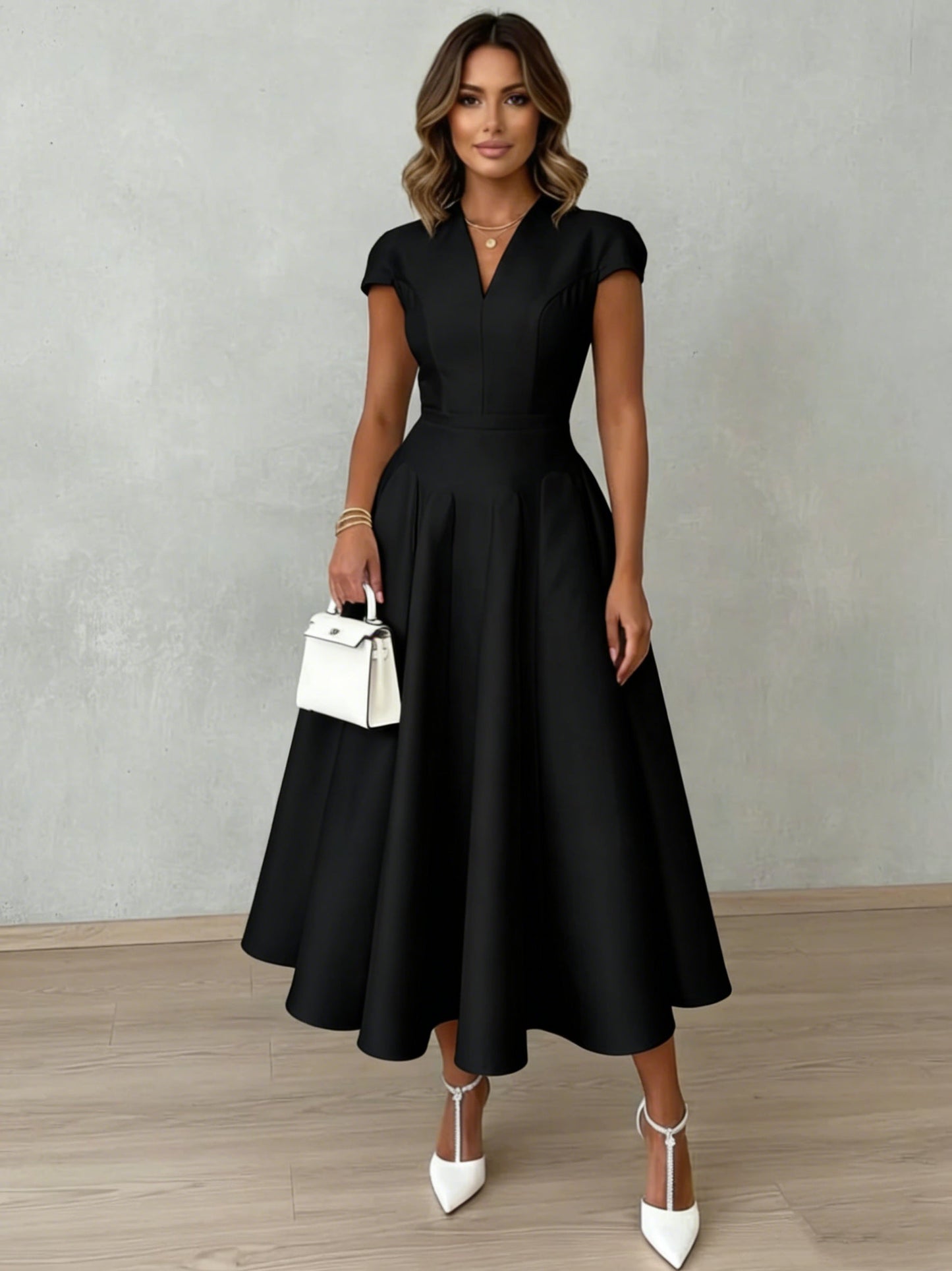 Frieda Satin V-Neck Midi Dress