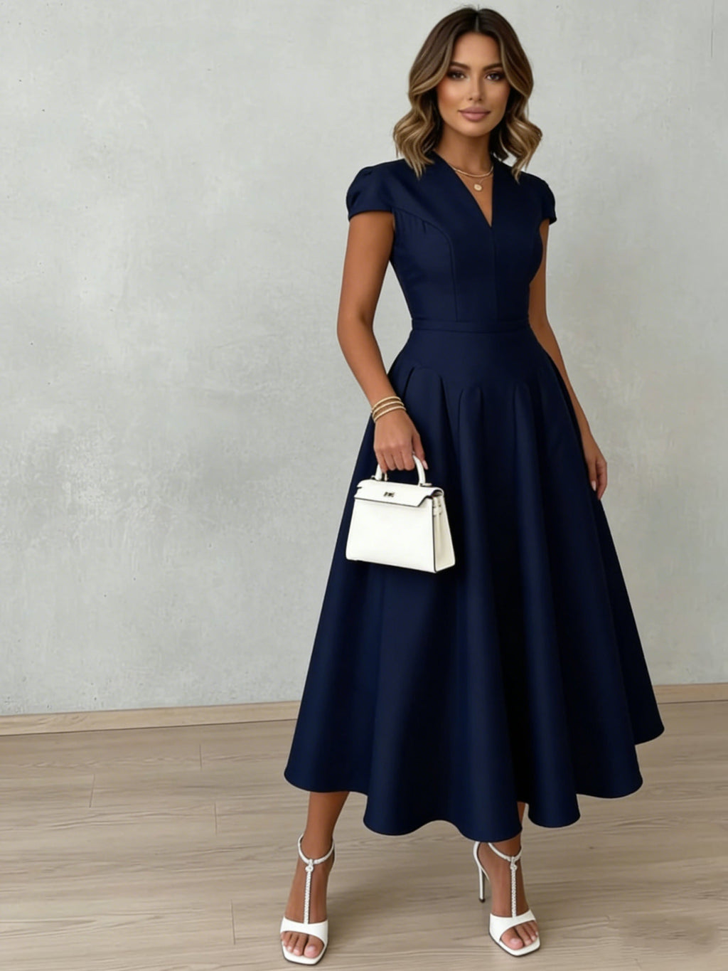 Frieda Satin V-Neck Midi Dress