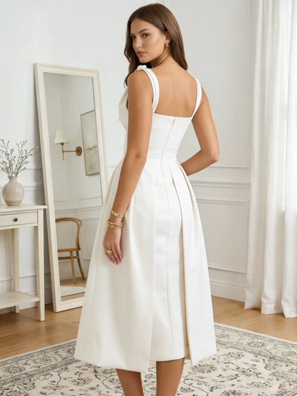 Domitille Satin V-Neck Midi Dress