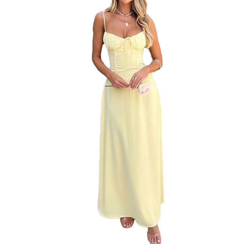 OAKLEE Women's Spaghetti Strap Tie-Front A-Line Maxi Dress