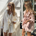 LILAROSE Women's Ruffle Lace-Up Blouse and Shorts Set