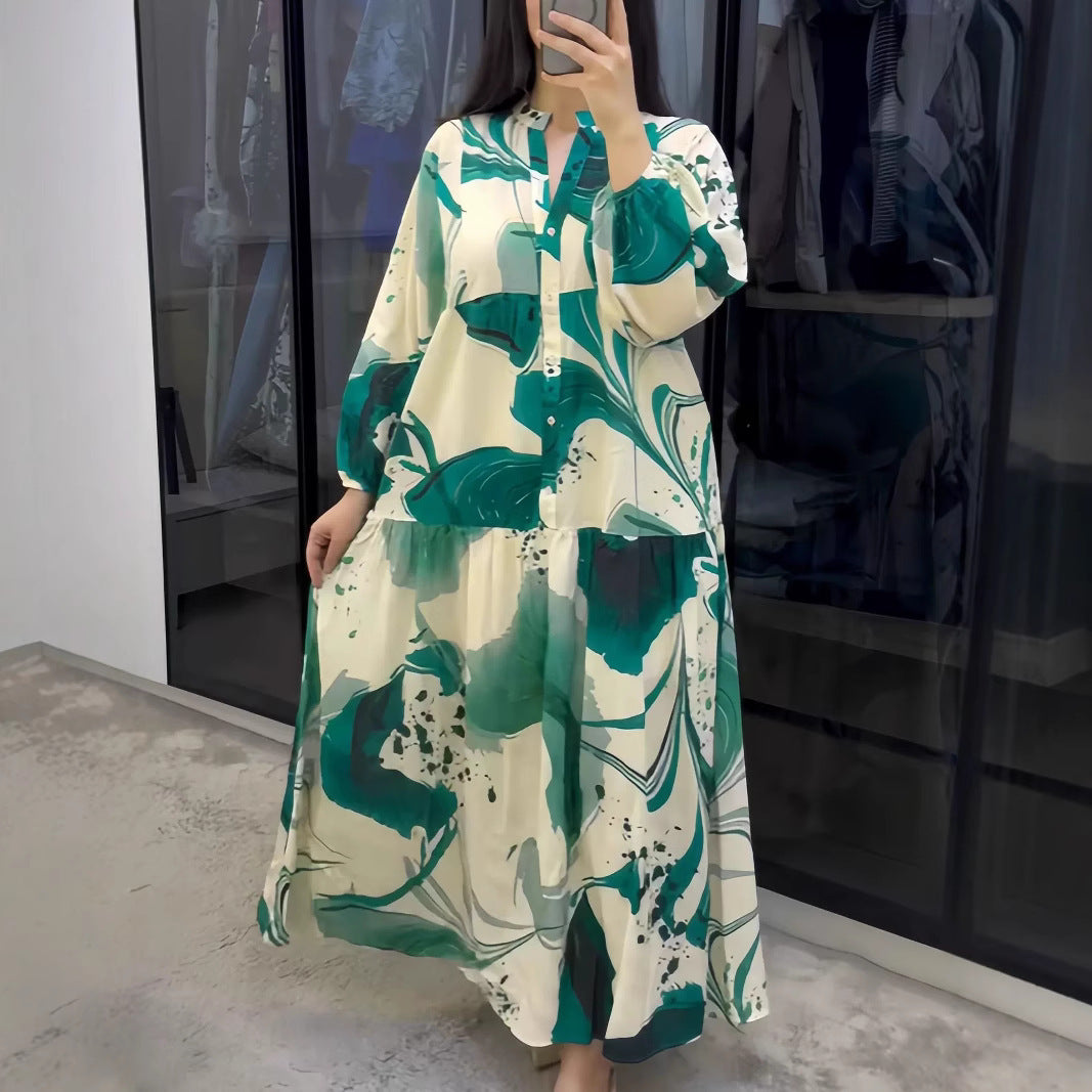 RAYLEE Women's Long Sleeve Abstract Print Maxi Shirt Dress