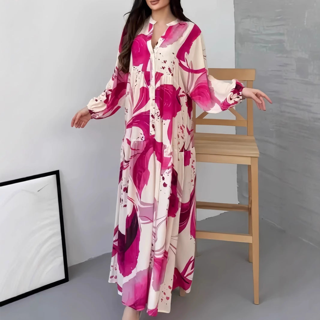 RAYLEE Women's Long Sleeve Abstract Print Maxi Shirt Dress