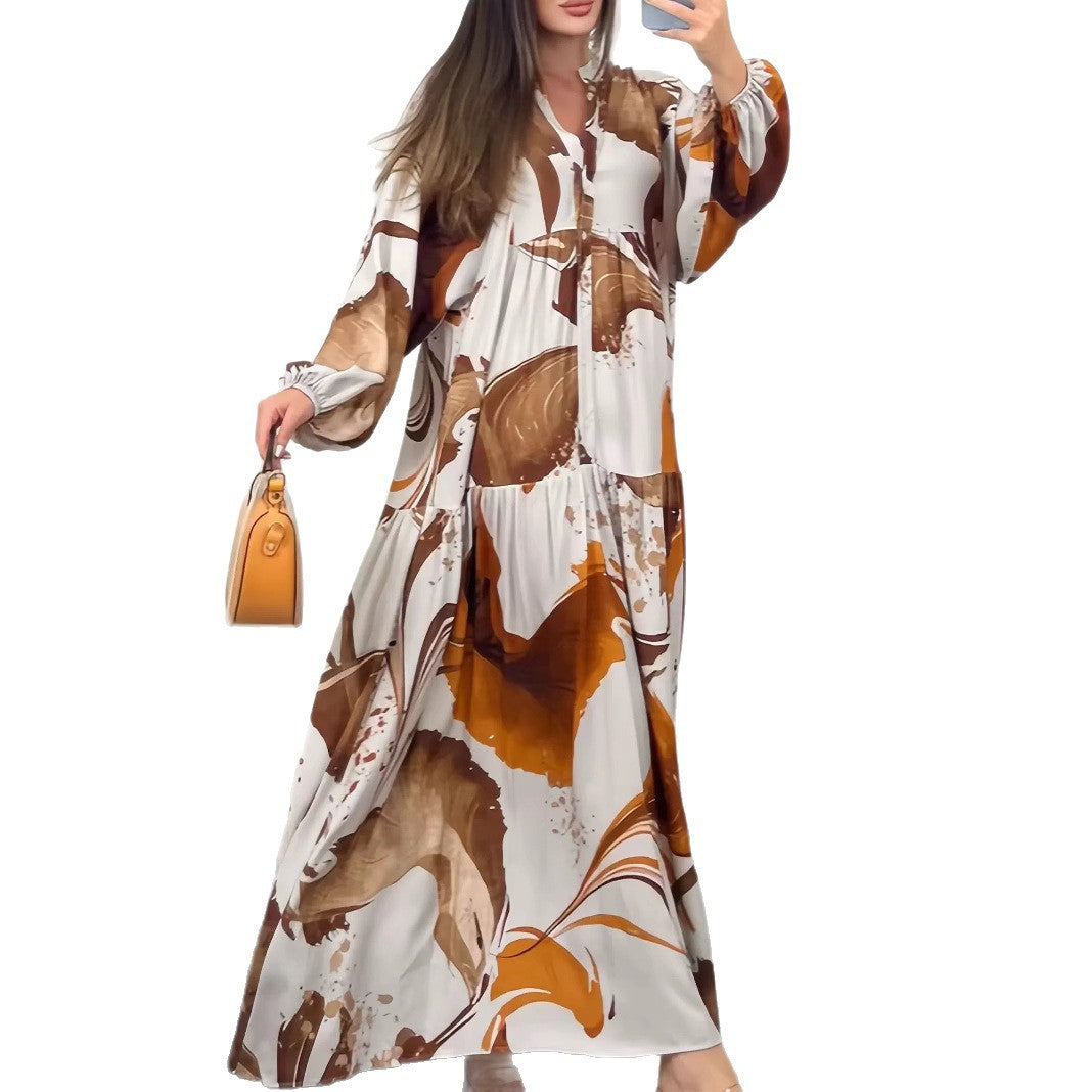 RAYLEE Women's Long Sleeve Abstract Print Maxi Shirt Dress