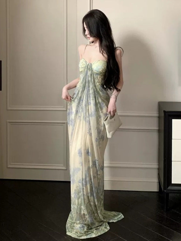 WYNTER Women's Spaghetti Strap Floral Print Draped Maxi Dress