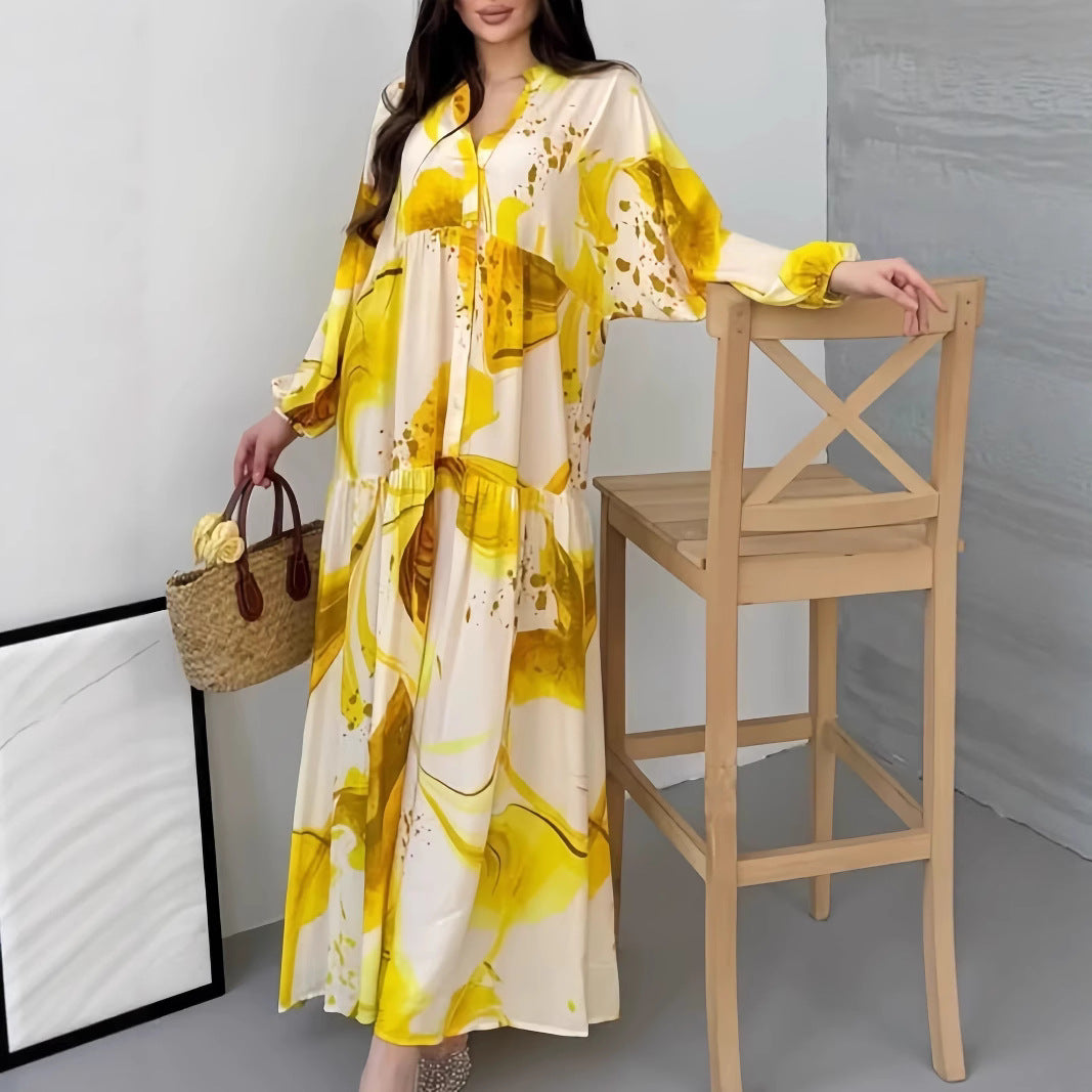 RAYLEE Women's Long Sleeve Abstract Print Maxi Shirt Dress