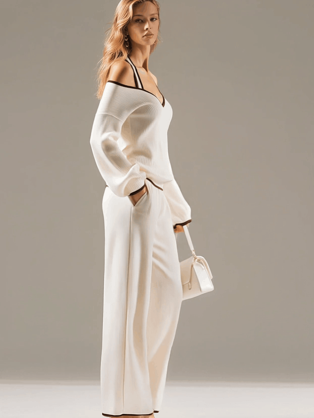 Verity White Knit Halter Co-ord Set