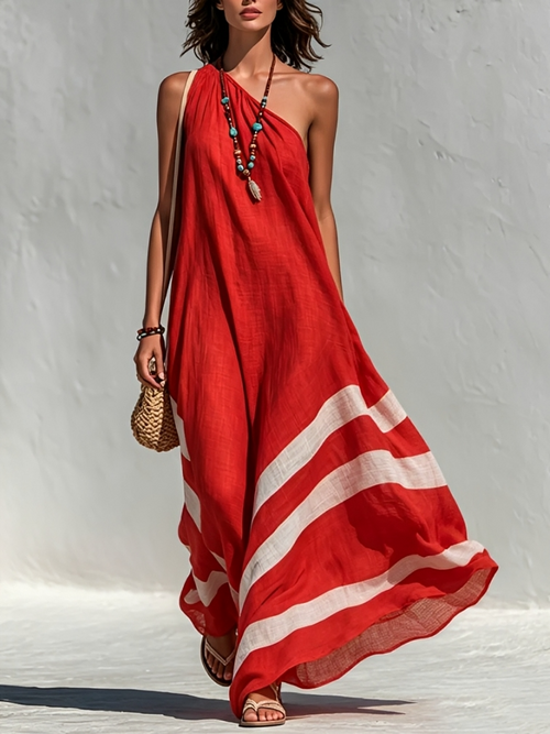 Arden Linen One Shoulder Maxi Dress