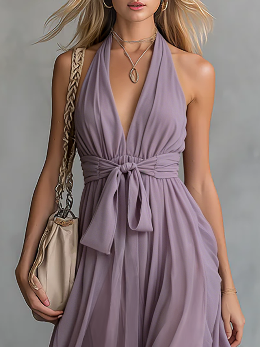 Edith Chiffon Halter Maxi Dress