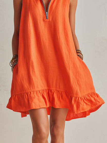 Esme Orange Linen Ruffle Mini Dress