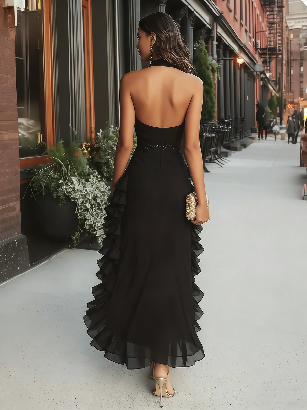 Sylvie Black Halter Maxi Dress