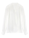Sixtine White Satin V-Neck Blouse