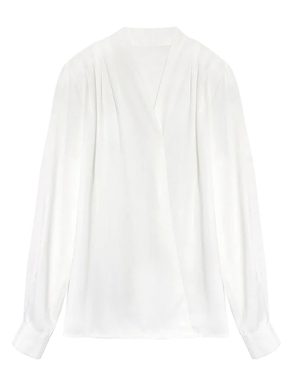 Sixtine White Satin V-Neck Blouse