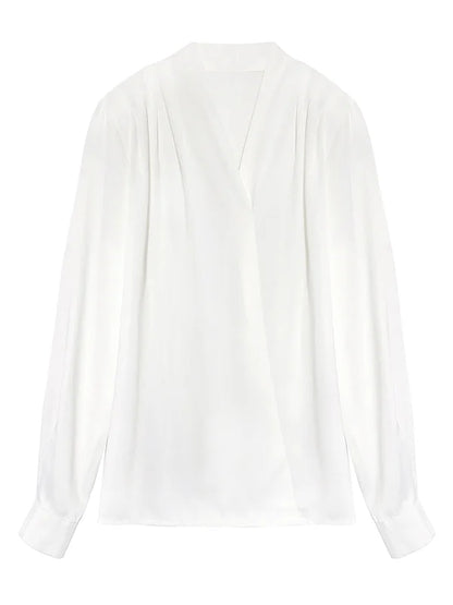 Sixtine White Satin V-Neck Blouse
