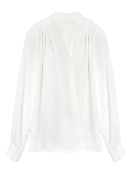 Sixtine White Satin V-Neck Blouse