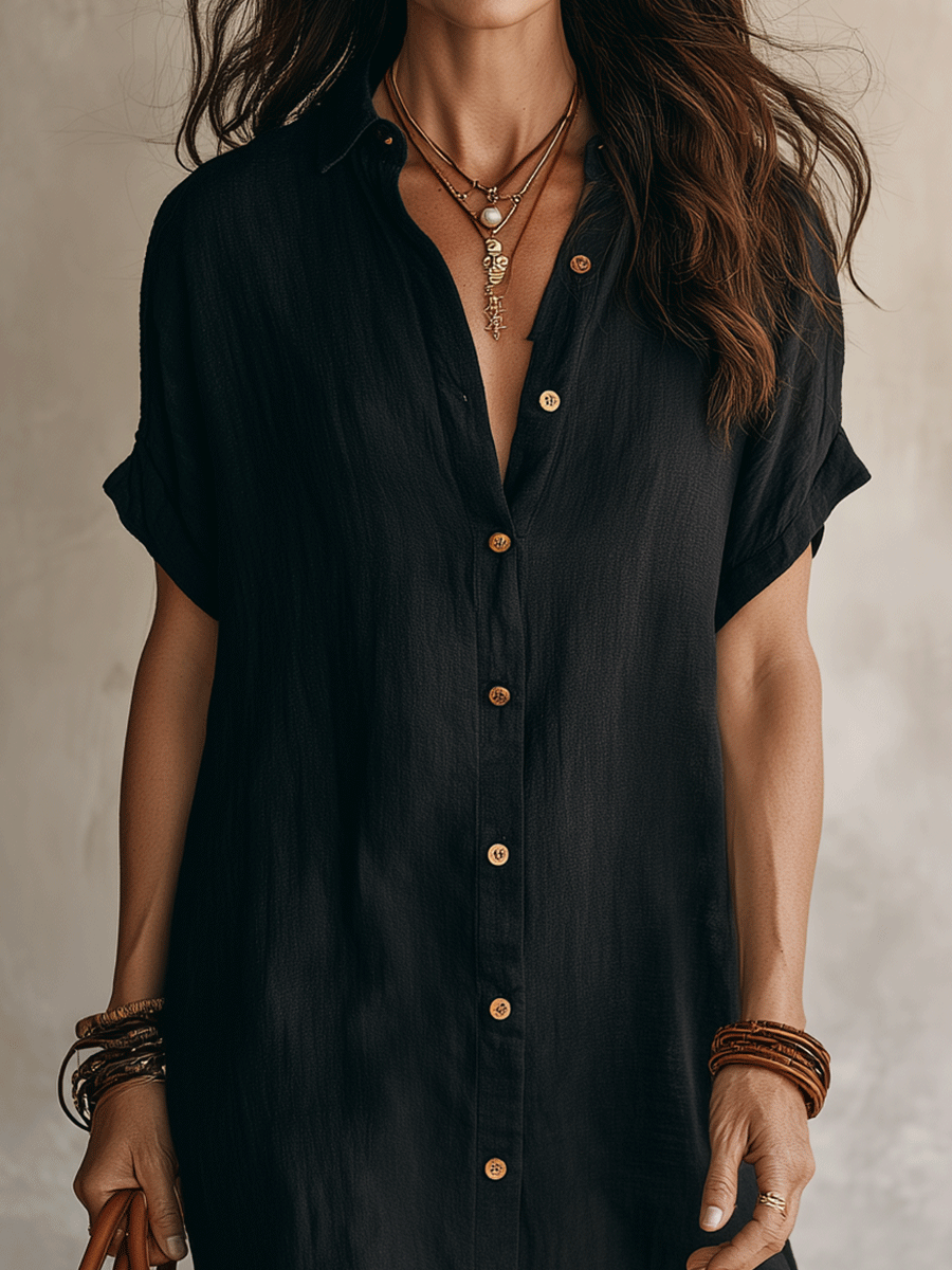 Jeyra Black Linen Midi Dress