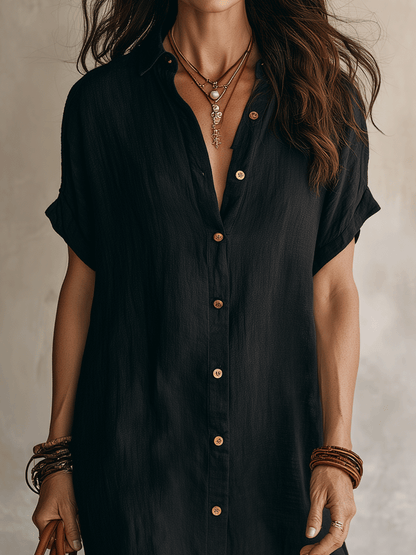 Jeyra Black Linen Midi Dress