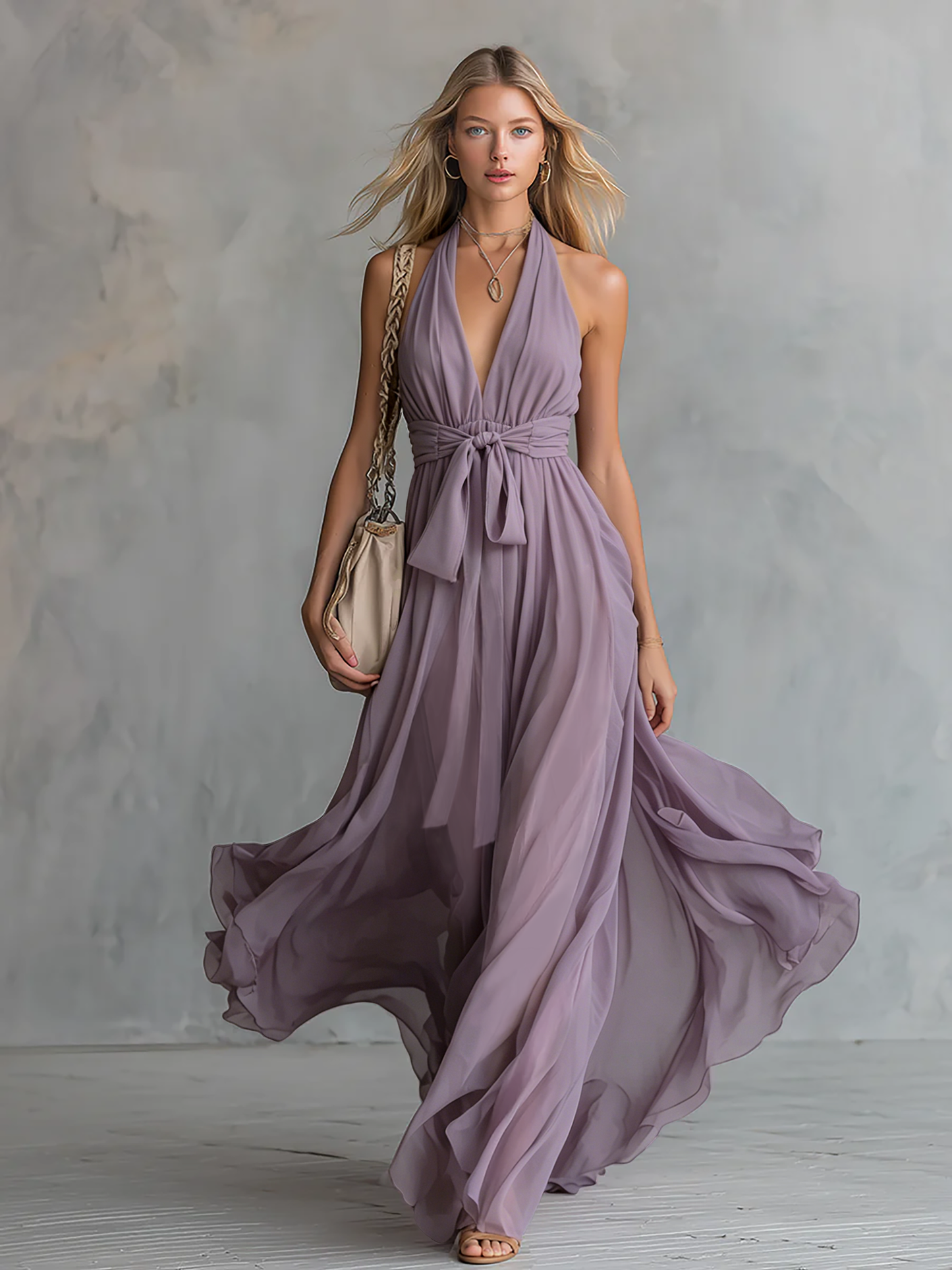 Edith Chiffon Halter Maxi Dress