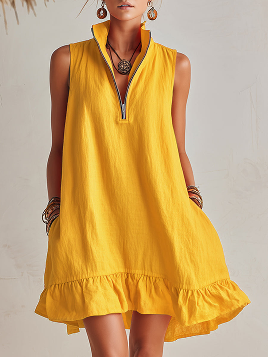 Esme Orange Linen Ruffle Mini Dress