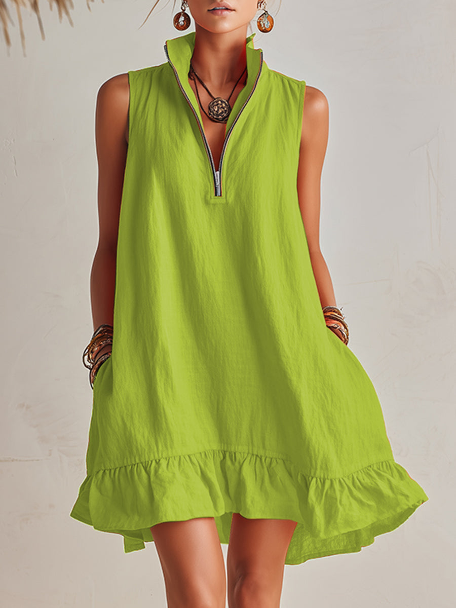 Esme Orange Linen Ruffle Mini Dress