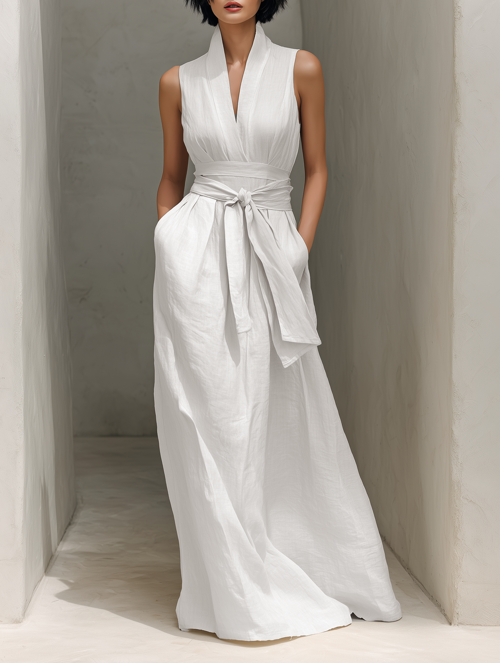 Apolline Linen V-Neck Maxi Dress