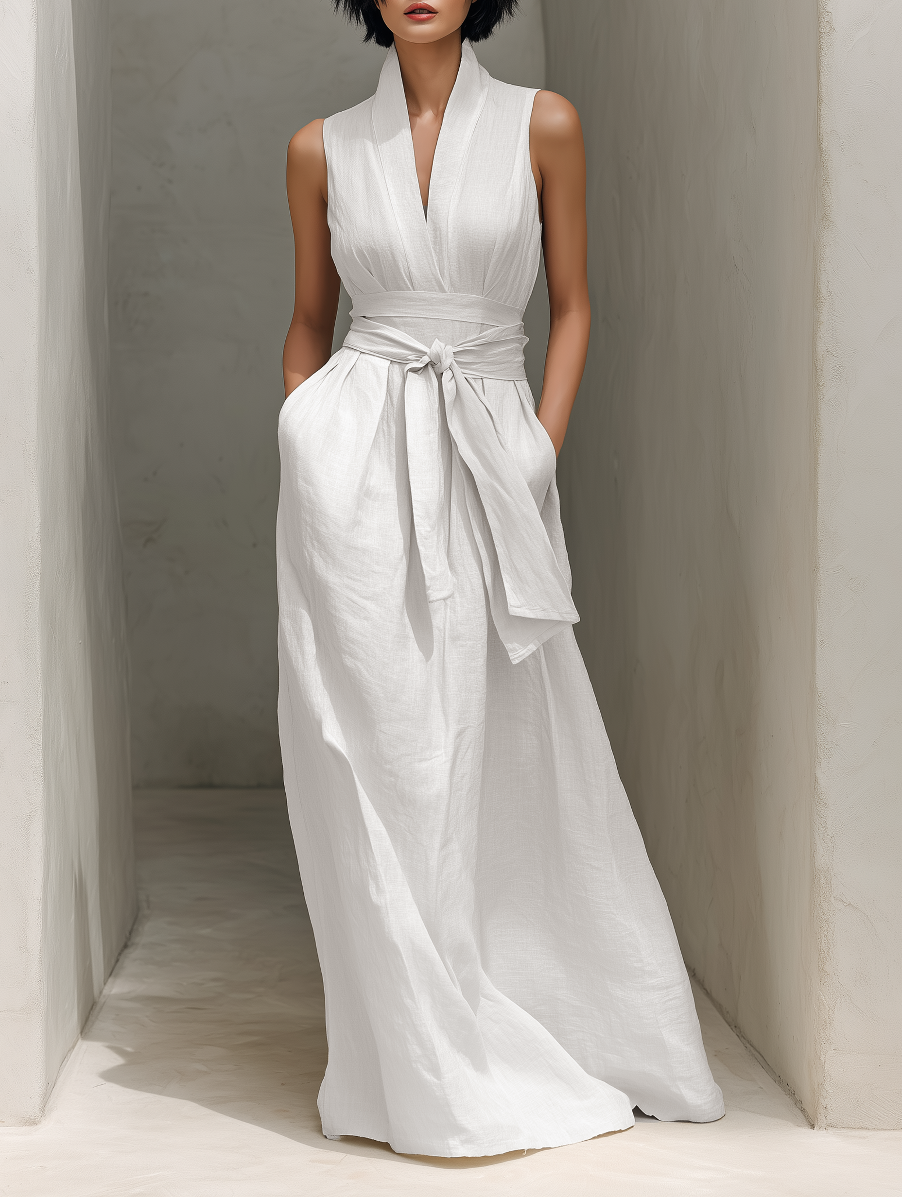 Apolline Linen V-Neck Maxi Dress