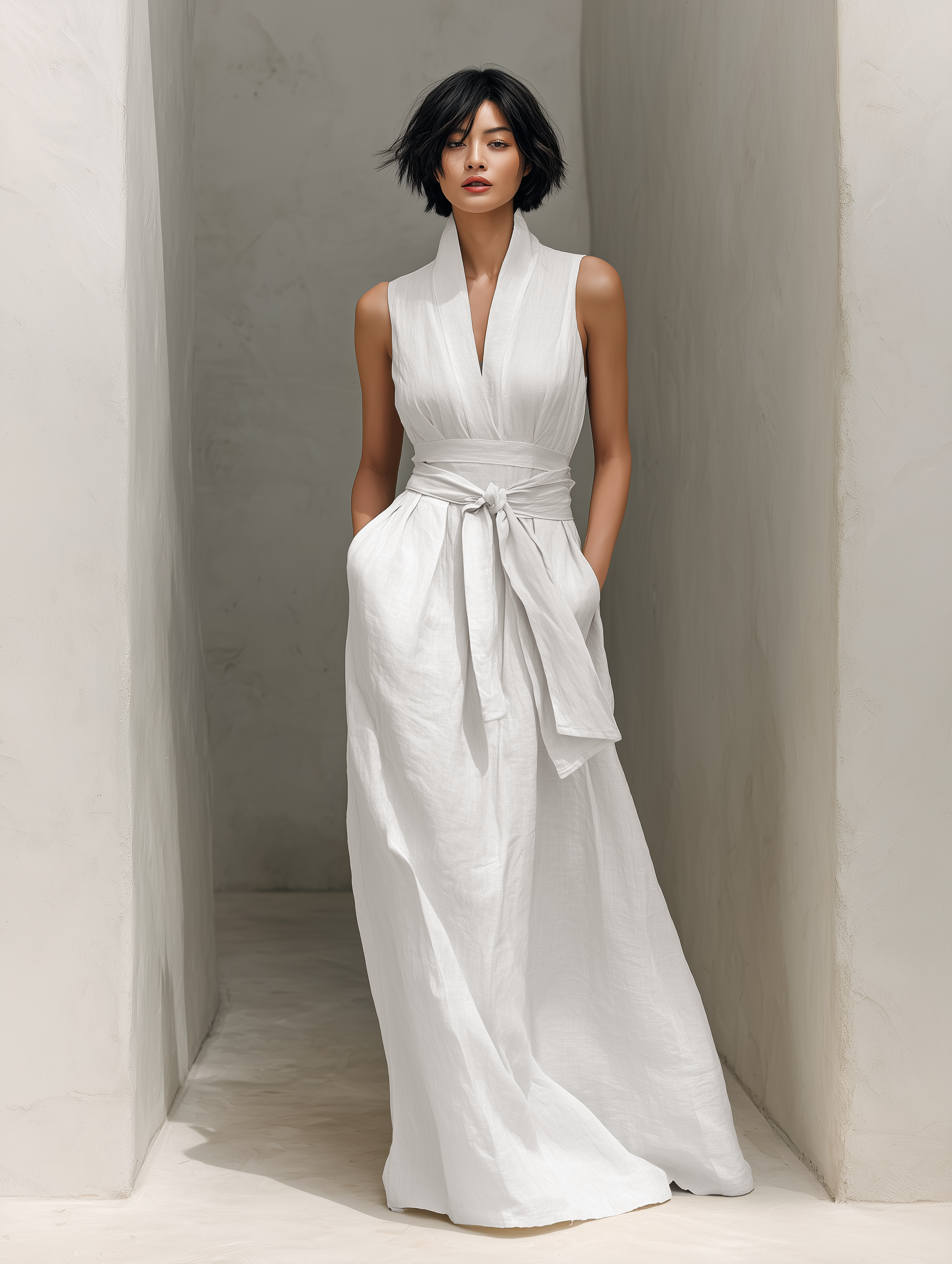 Apolline Linen V-Neck Maxi Dress